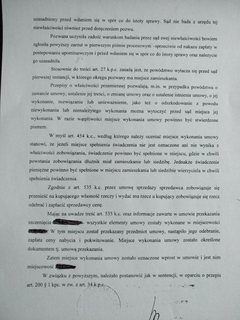 Sąd właściwy miejscowo dla pozwania hodowcy
